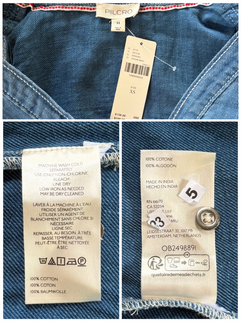 ANTHROPOLOGIE NWT XS Pilcro 100% Cotton Denim Blouse Longline Lightweight Top - Picture 7 of 14
